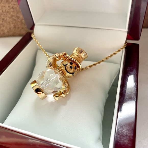 Swan Signed Swarovski Crystal Snowman Pendant Necklace - Picture 5 of 9